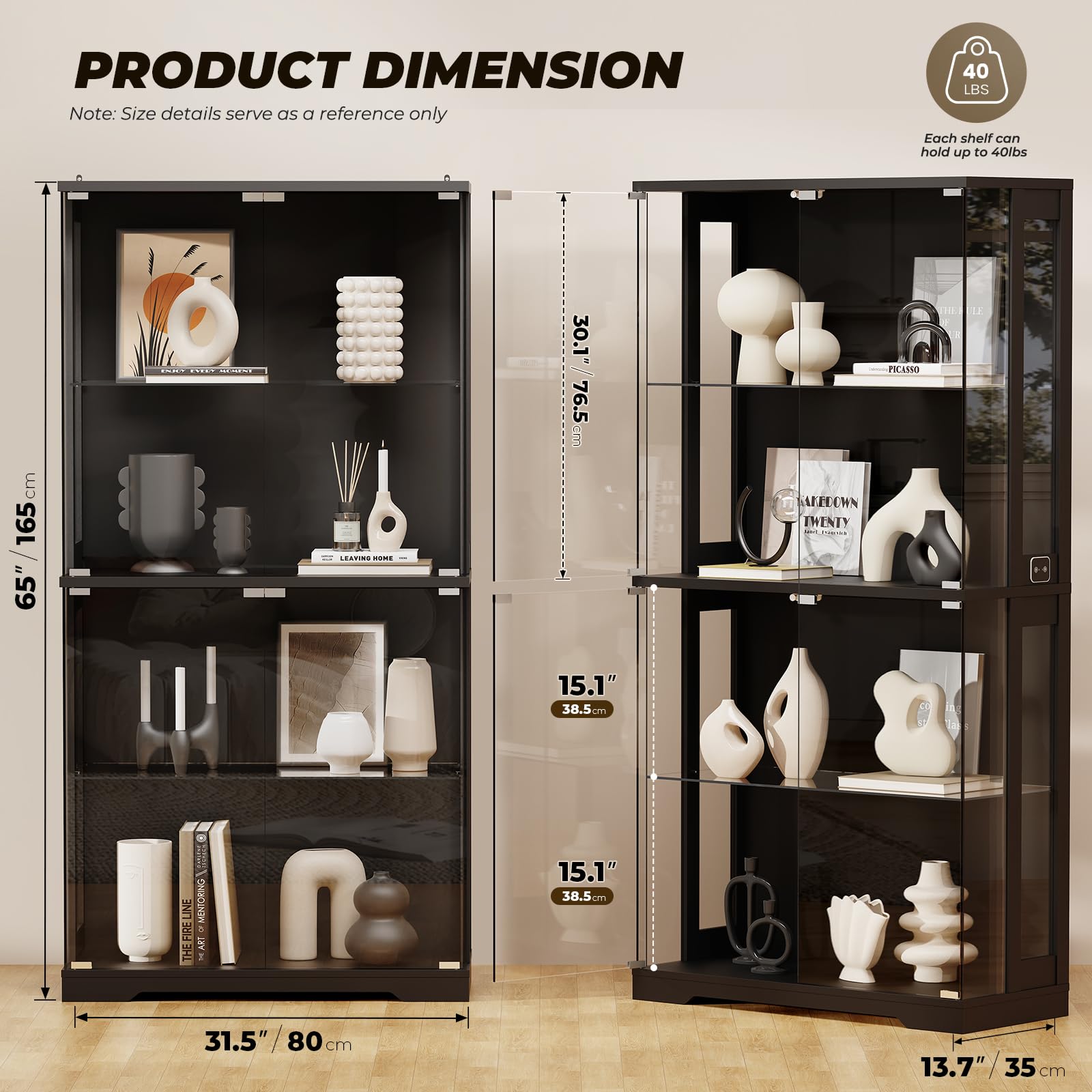 4-Tier Glass Display Cabinet with LED Lights & Human Sensor