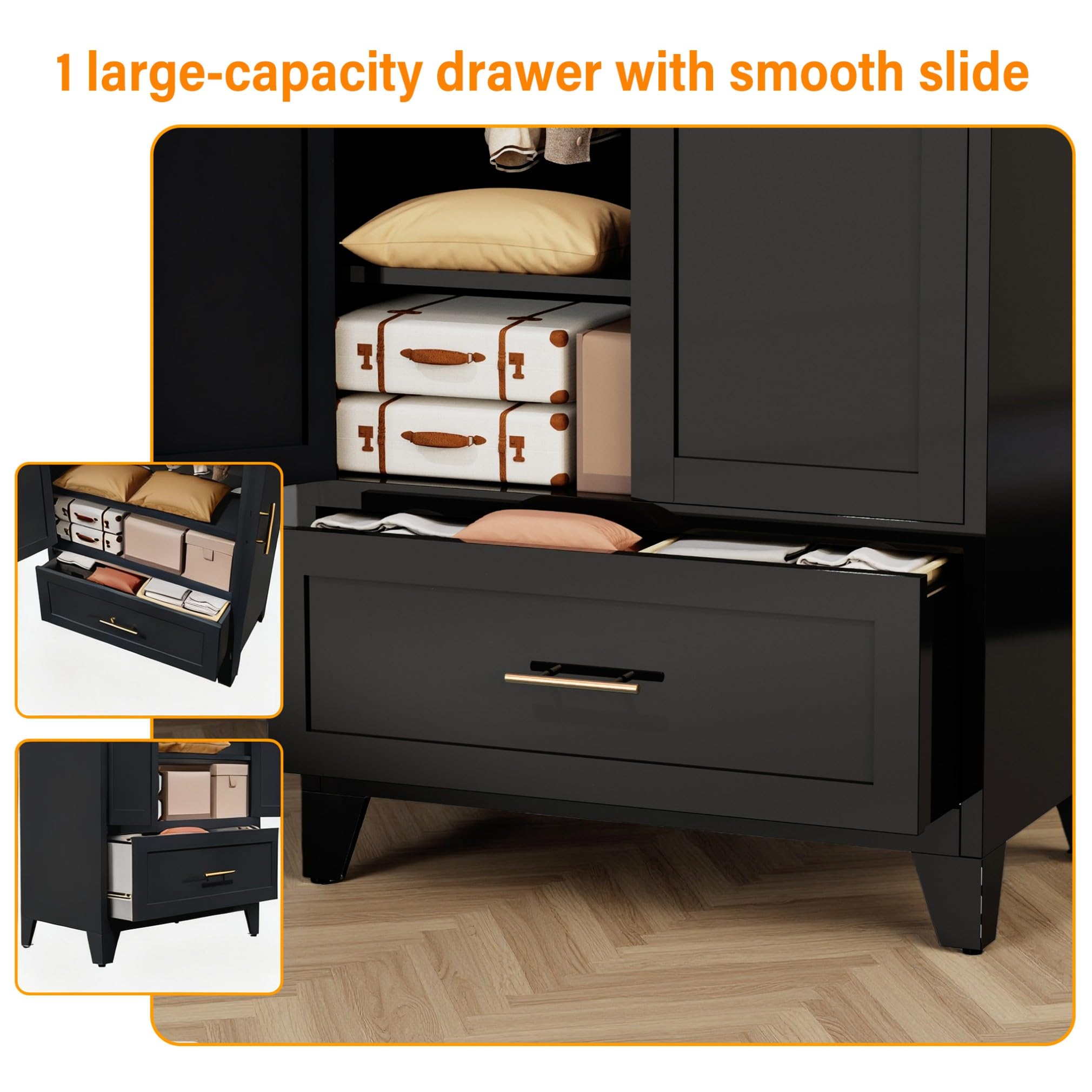 Steel Wardrobe Cabinet with Drawer, Hanging Rod & 2 Doors