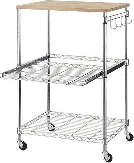 Rolling Kitchen Cart with Oak Wood Top