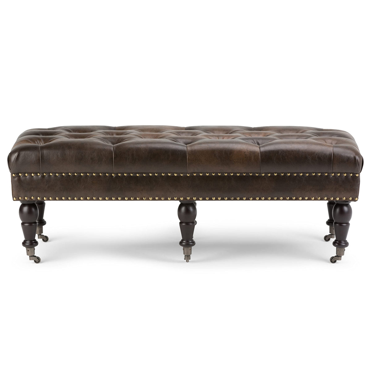 Brown Tufted Leather Ottoman Bench