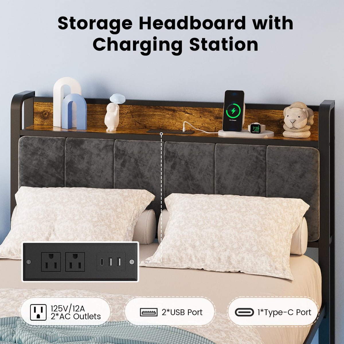 ALBERTO Twin Size Bed Frame with USB Charging Station and Smart LED Lights