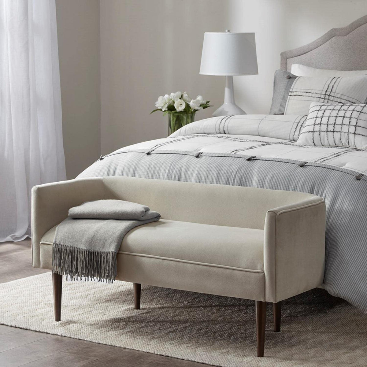 Cream Velvet Accent Bench