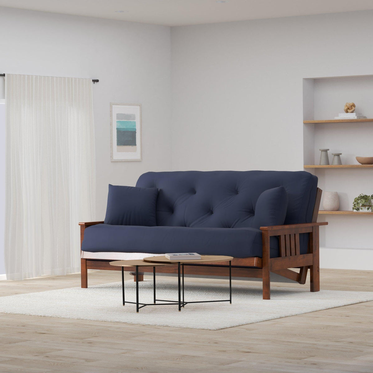 Queen Hardwood Futon Set with Mattress