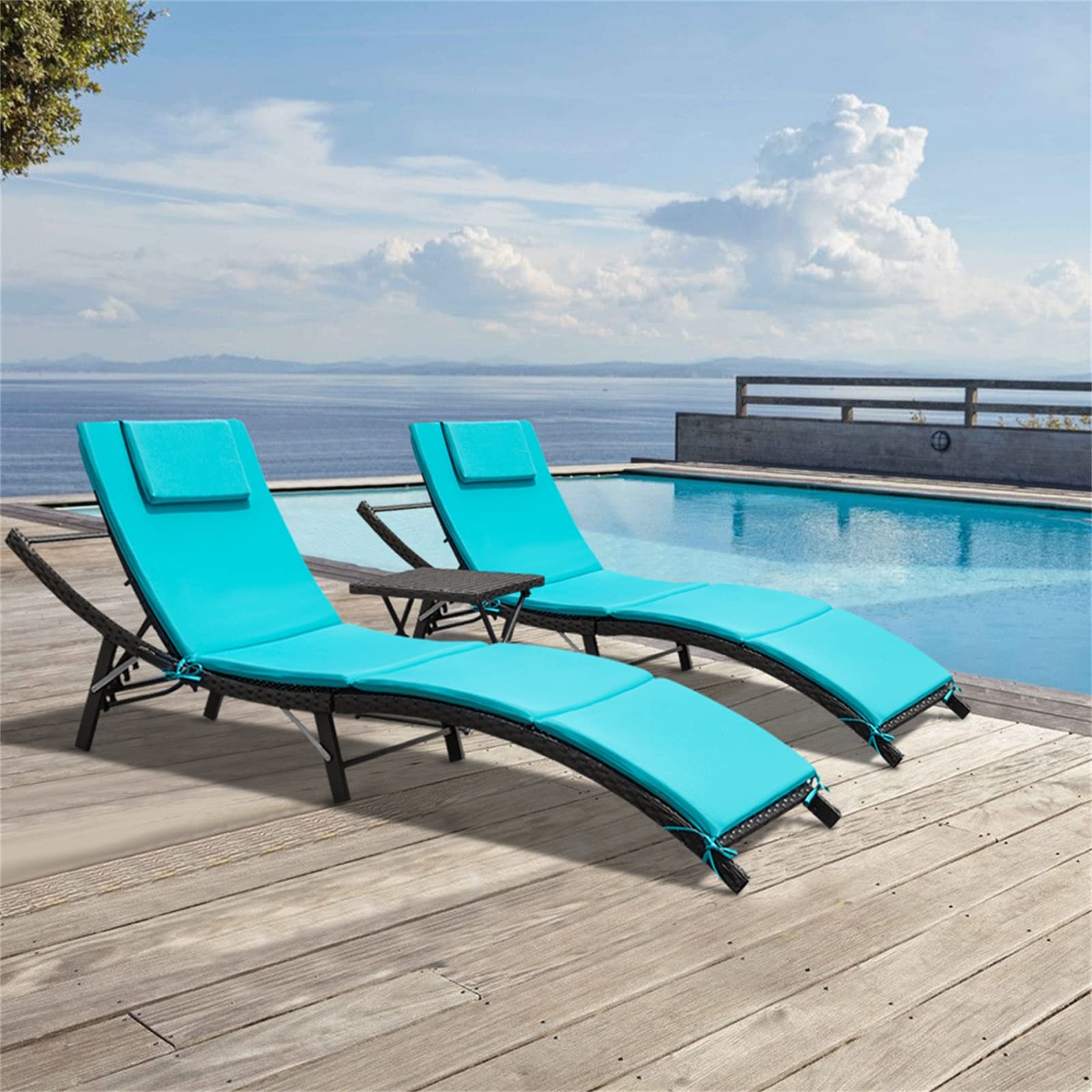 Outdoor Reclining Chaise Lounge Set with Side Table