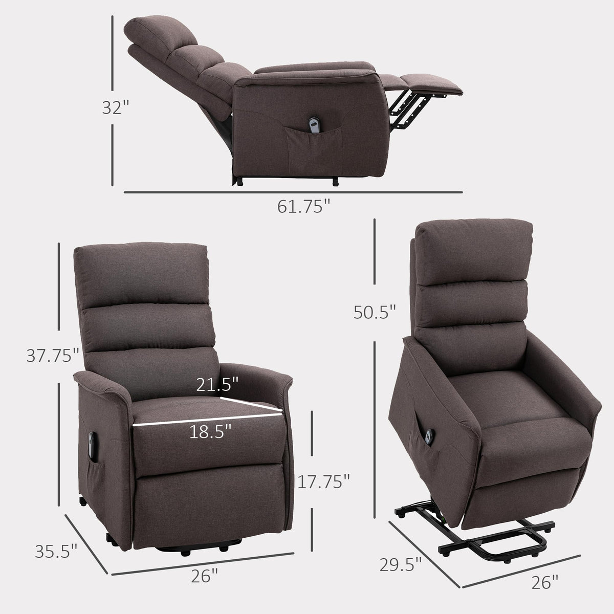 HOMCOM Power Lift Recliner Chair for Elderly, Easy Assembly, Fabric, Brown