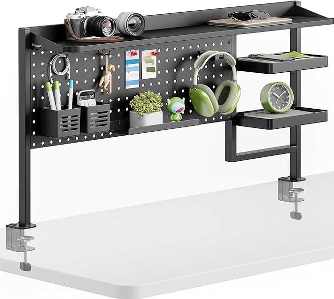 Clamp-On Desk Shelf with Pegboard & 2-Tier Organizer