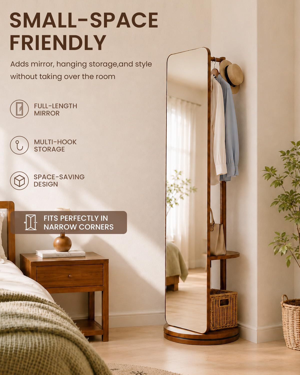 Rotating Full-Length Mirror Coat Rack