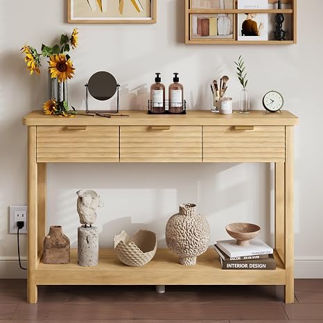 Narrow Console Table with Storage & Power Outlets