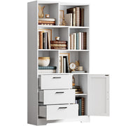 70.9" Tall Bookcase with Drawers, Doors & Open Cubes