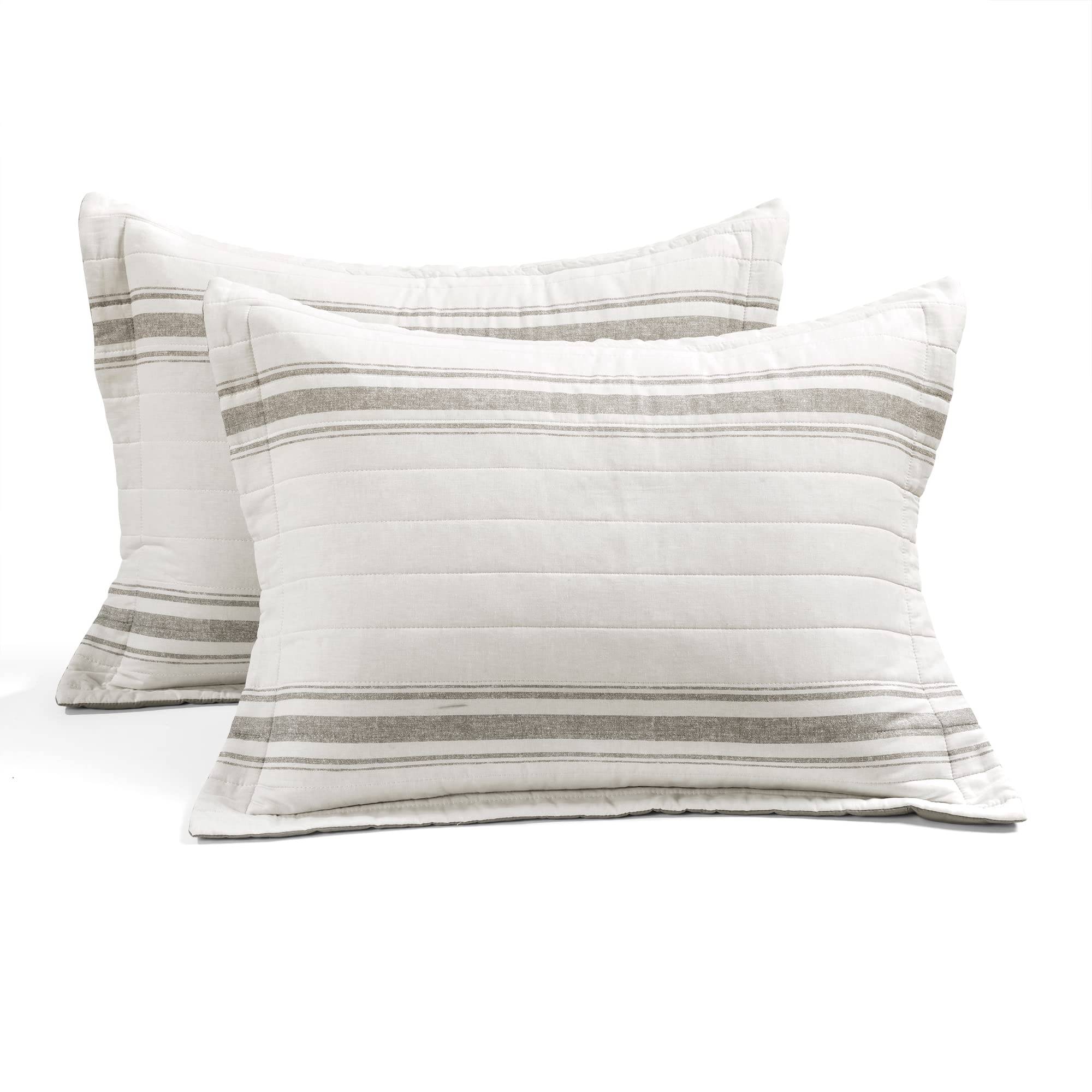 Lush Decor Farmhouse Stripe Cotton Daybed Cover Set, 6 Piece Set, 39" W x 75" L, Gray - Twin Daybed Bedding Sets - Rustic Decor - Striped Quilt - Modern Farmhouse Bedroom Decor