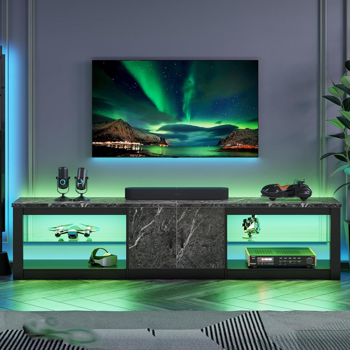 Black Marble LED TV Stand