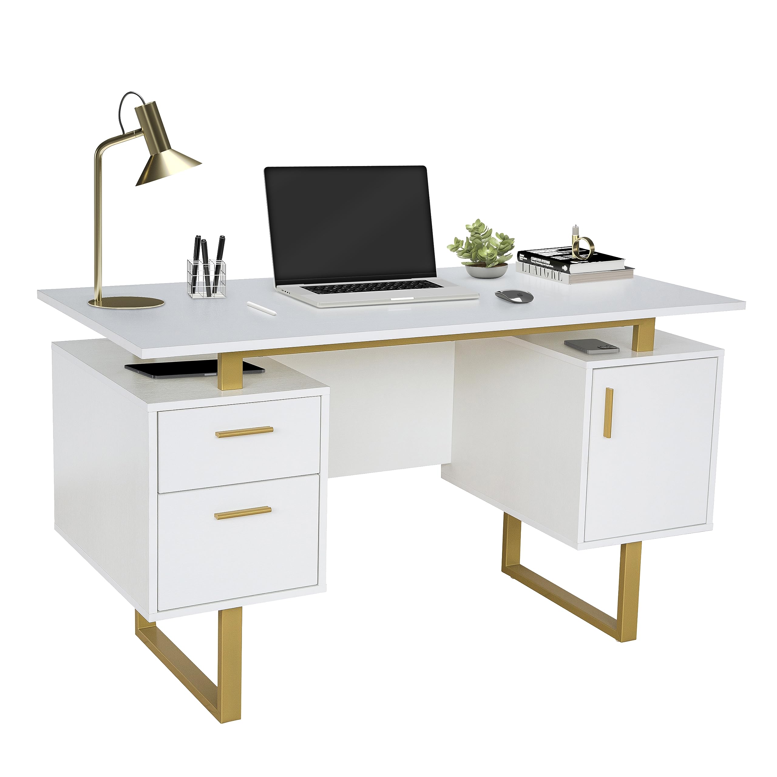 Modern Computer Desk with Drawers & Storage Cabinet