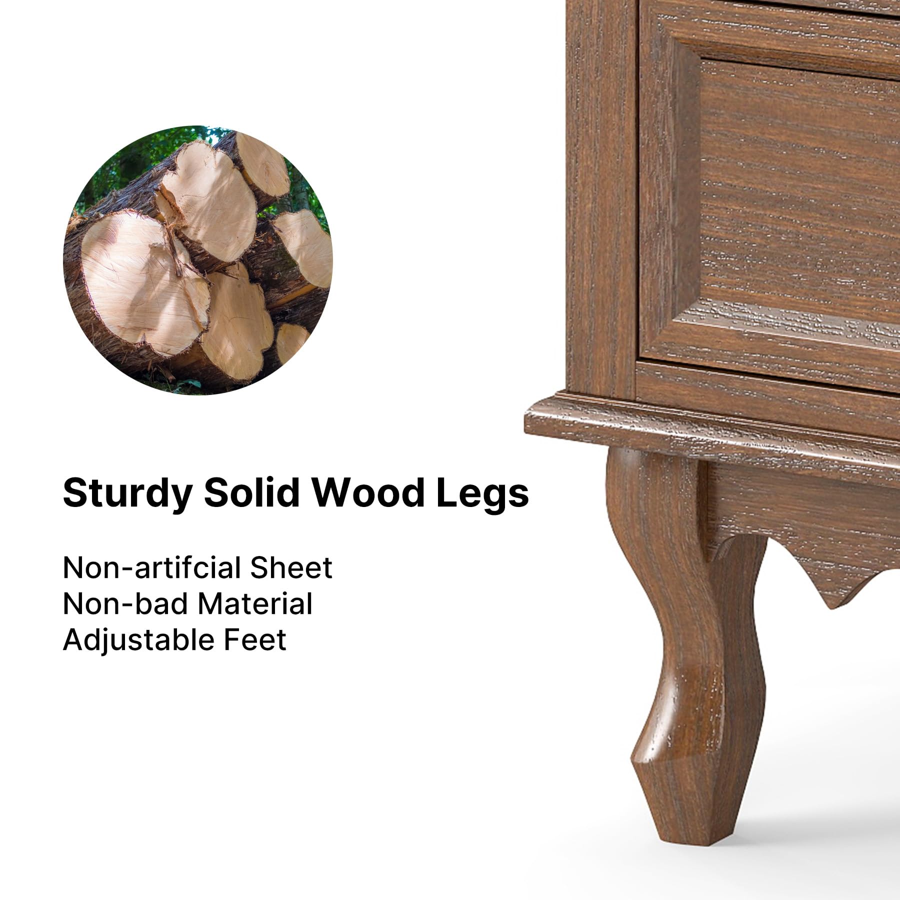 Nightstand with 2 Drawers, Open Shelf & Charging Station