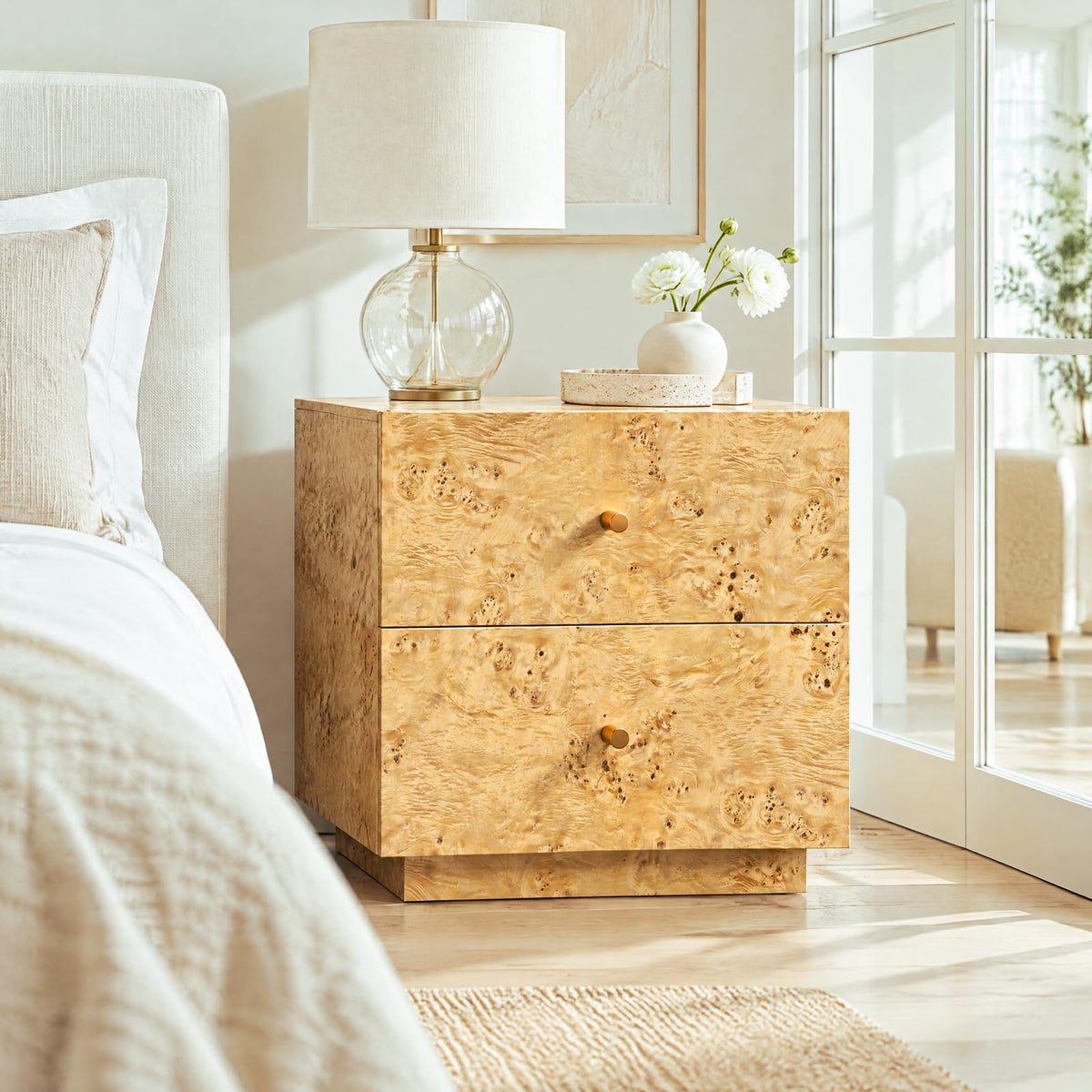 COZPAW Nightstand with 2 Drawers, 20 inch Wide Bedside Table, Natural