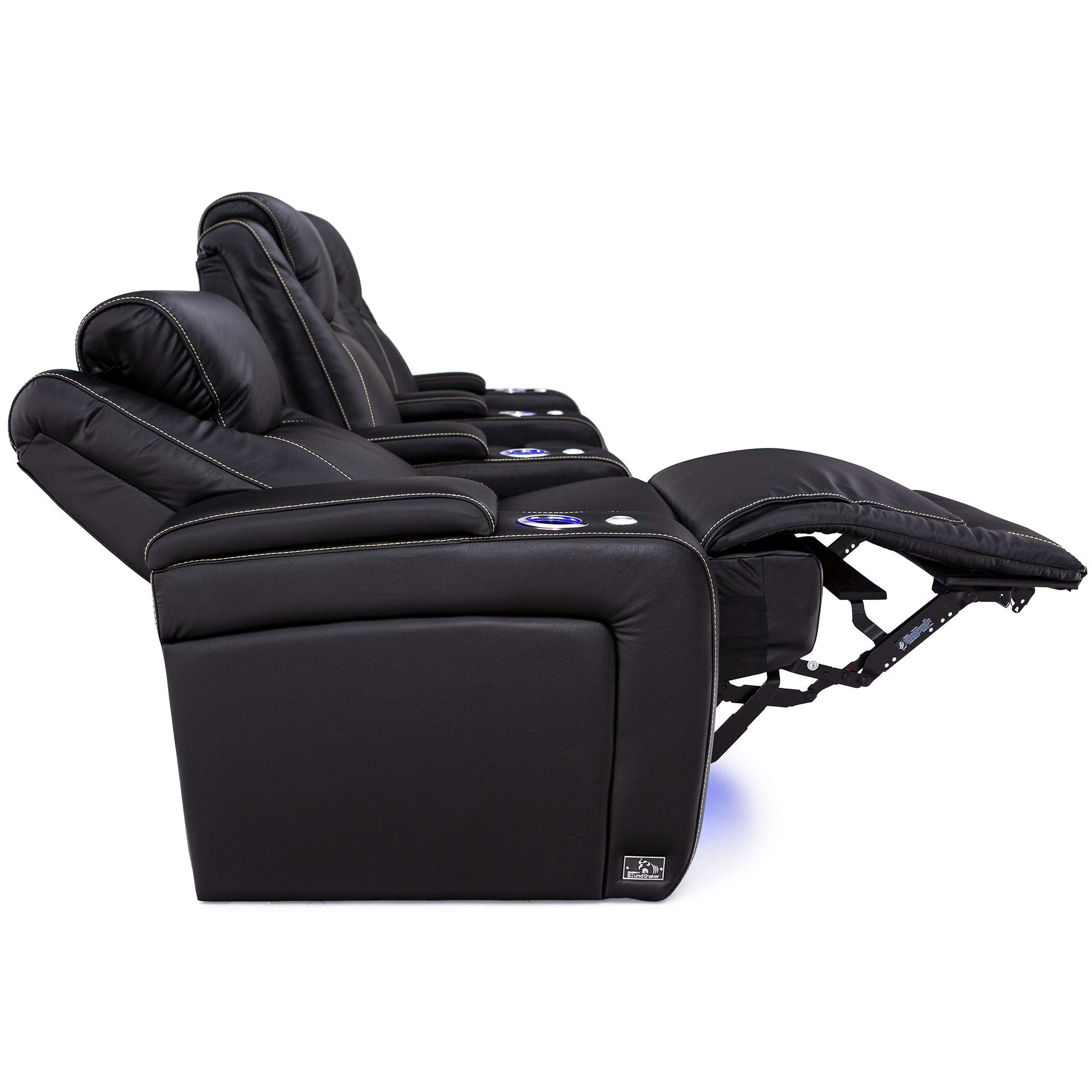 Seatcraft Pantheon - Big & Tall - Home Theater Seating - Living Room - 400 lbs Capacity - Italian Leather - Power Recline - Powered Headrest and Lumbar - Cupholders - Arm Storage, Row of 2, Black