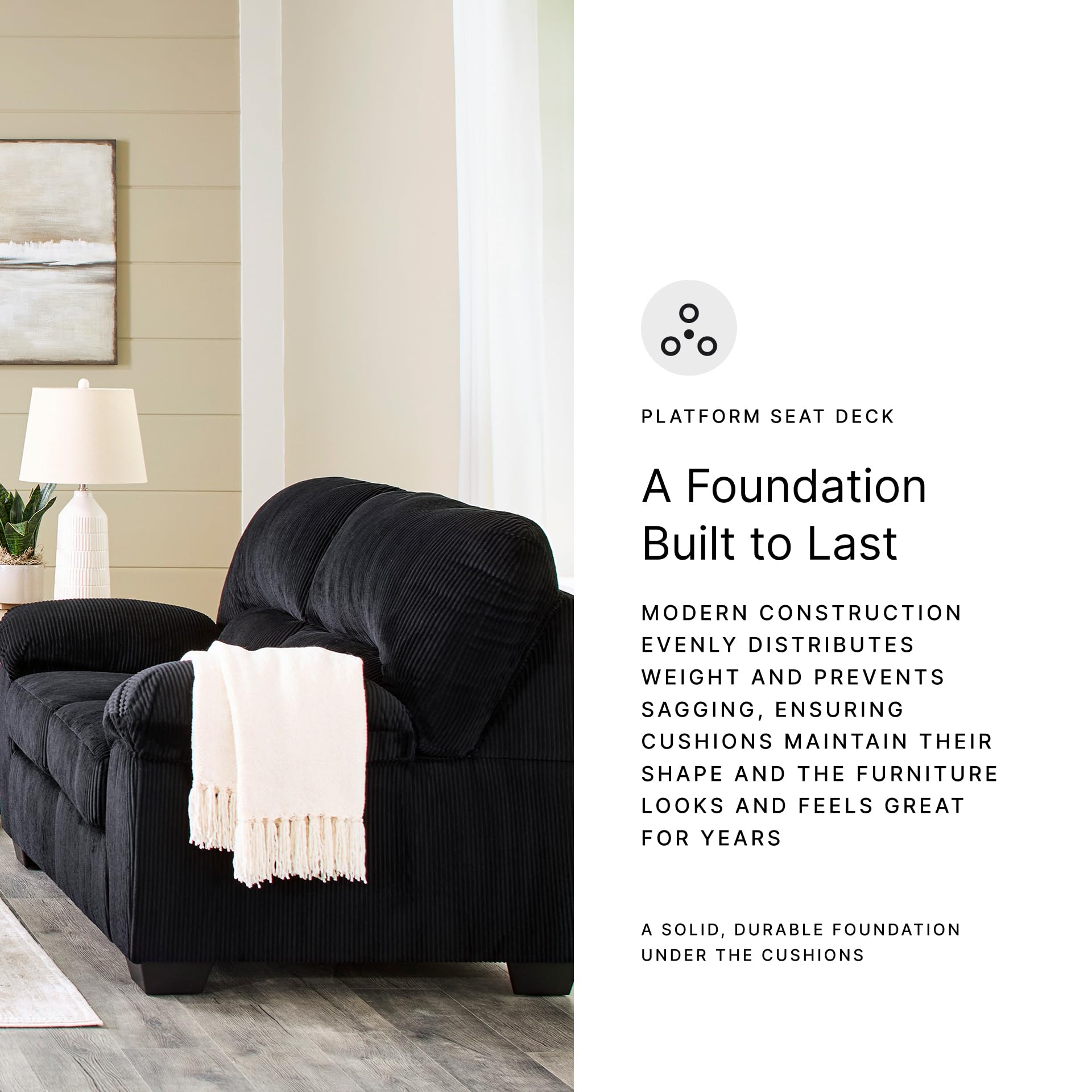 Signature Design by Ashley SimpleJoy Modern Loveseat for Living Room, Black