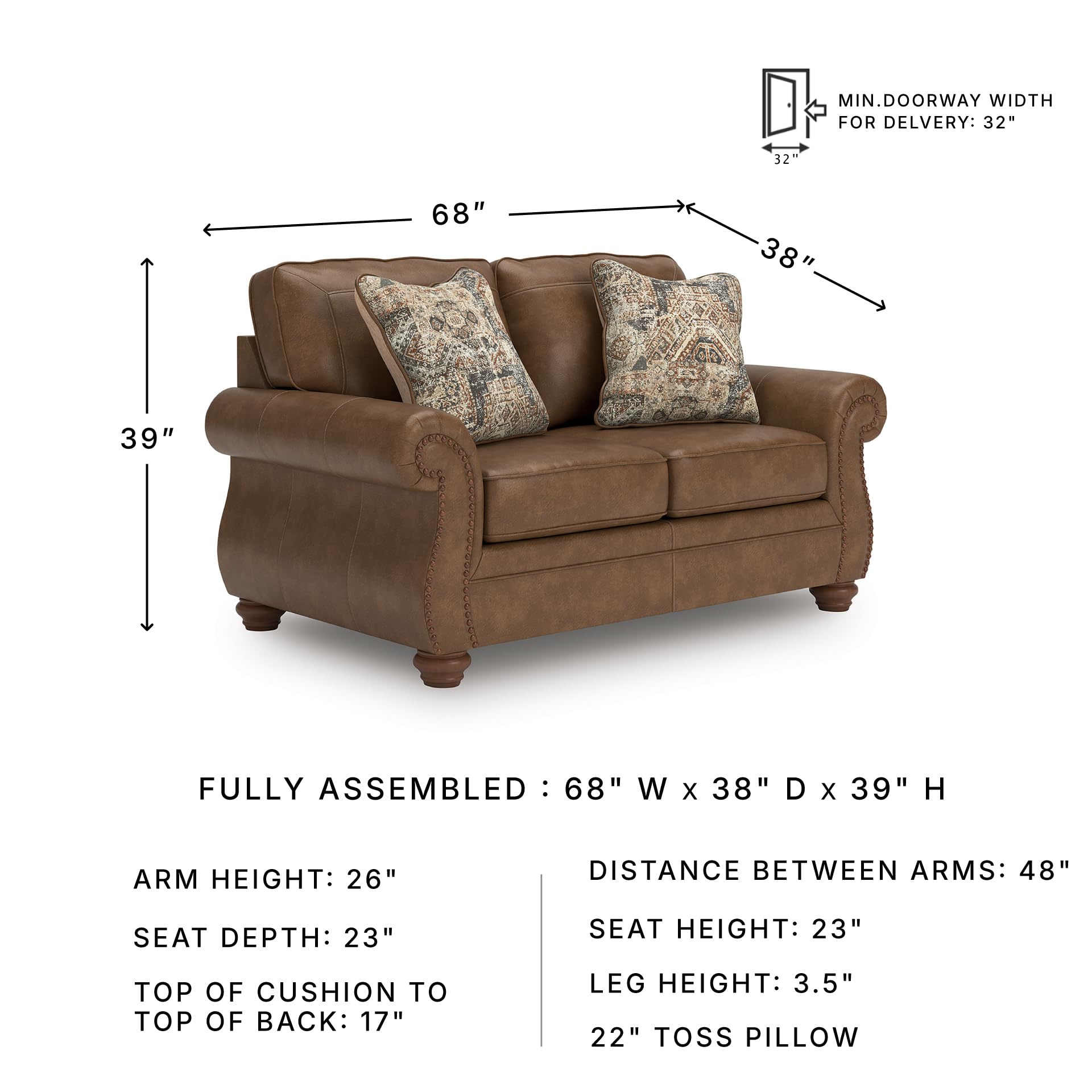 Faux Leather Loveseat with Nailhead Trim