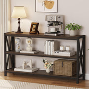 FATORRI Console Table for Entryway, 55 Inch Modern Entry Table with 3 Tier Shelves, Couch Tables Behind Sofa for Living Room, Dark Walnut
