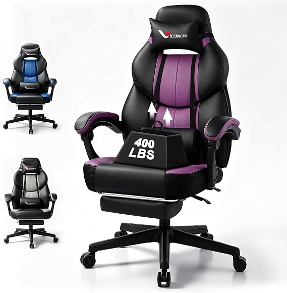 Wide Seat Gaming Chair with Footrest