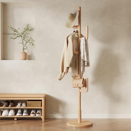 Walnut Solid Wood Cactus Coat Rack with 6 Hooks