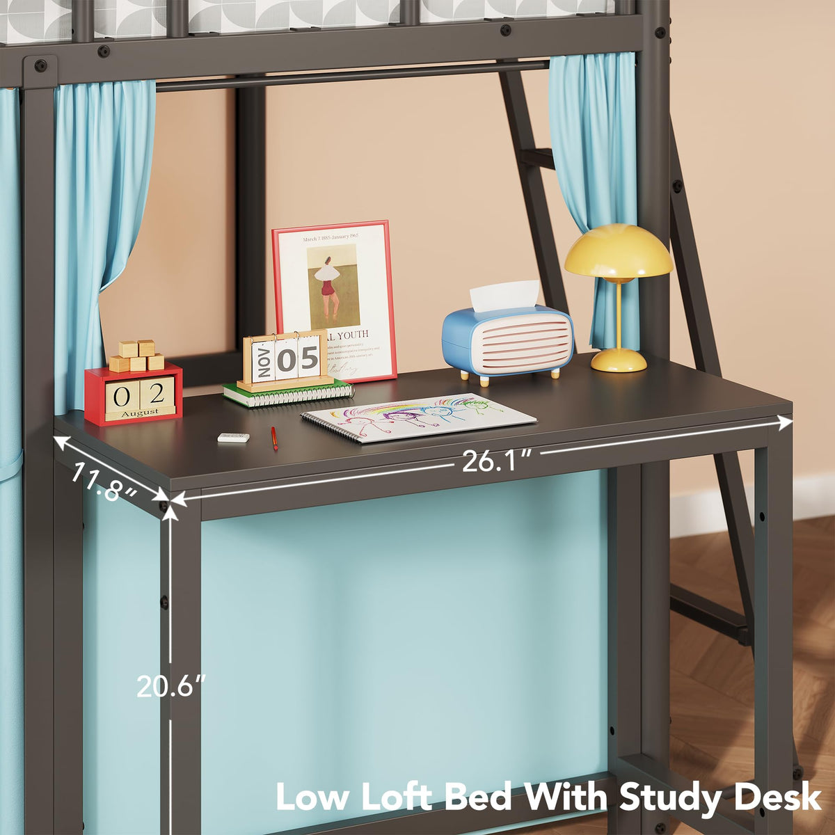 Twin Low Loft Bed with Desk & Storage