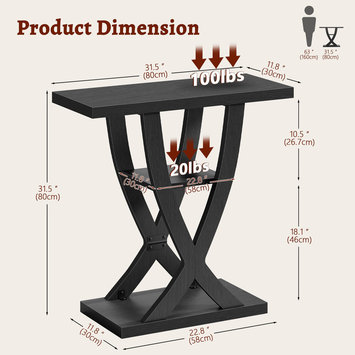 Black 3-Tier Console Table