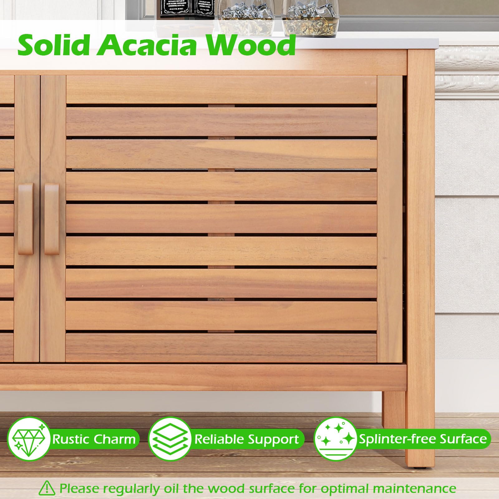 Acacia Wood Outdoor Storage Cabinet with Faux Marble Top