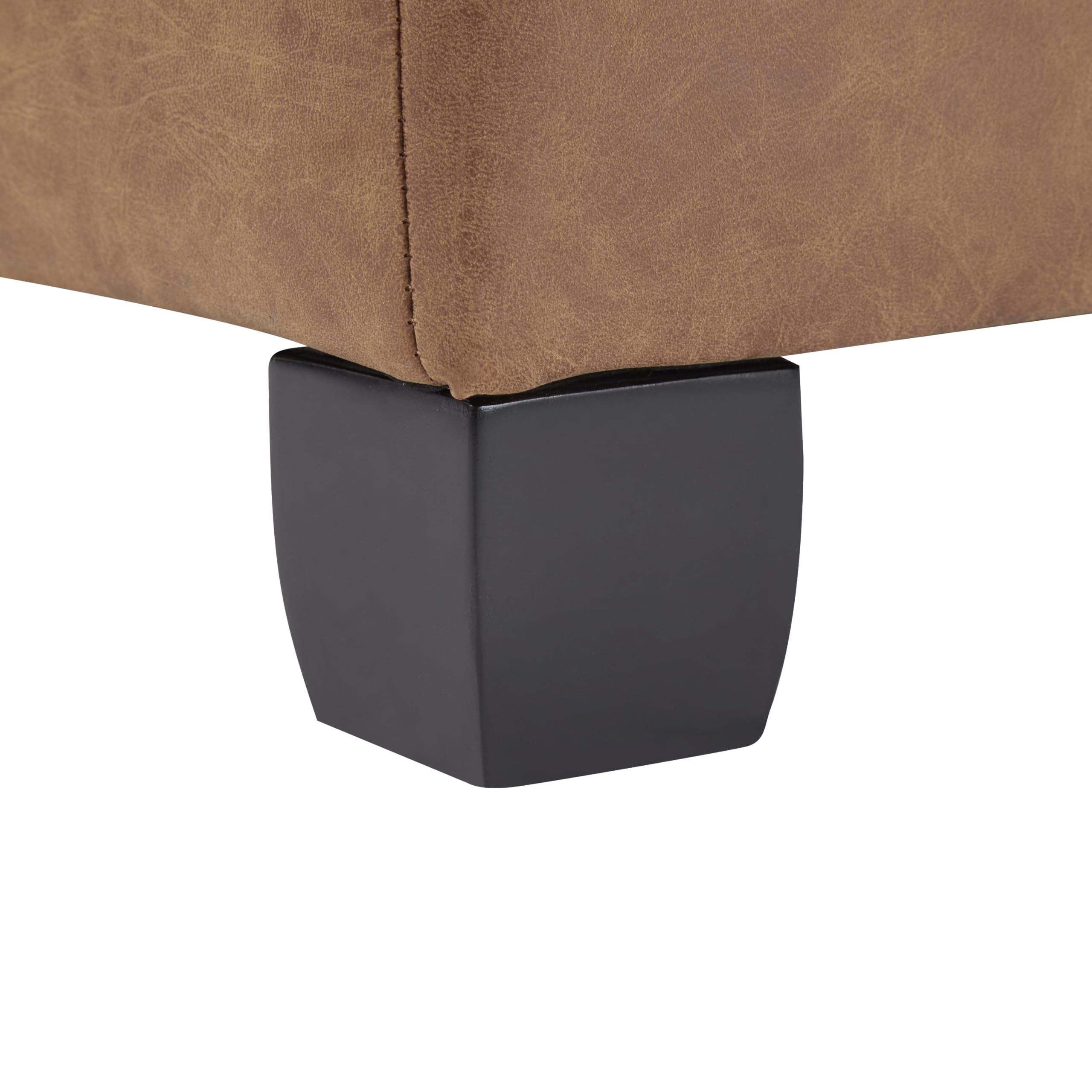 Square Storage Ottoman with Tufted Faux Leather & Wood Legs