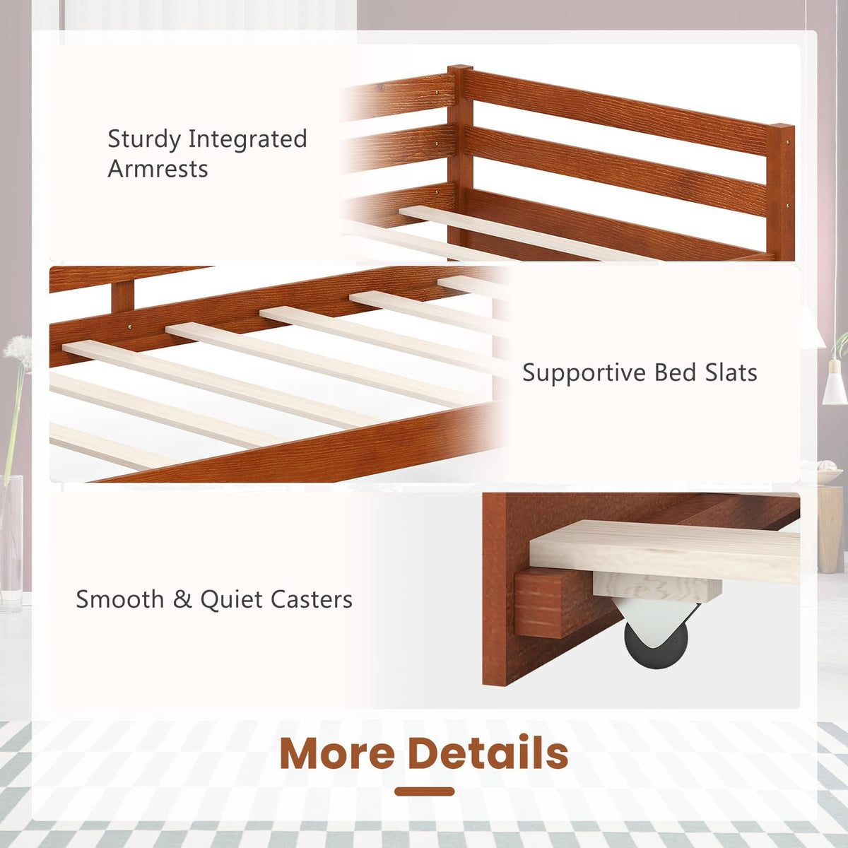 GIANTEX Twin Daybed with Trundle, Wood Trundle Bed with Wood Slat Support, Mid Century Day Bed Frame for Living Room Guest Room, No Box Spring Needed, Walnut