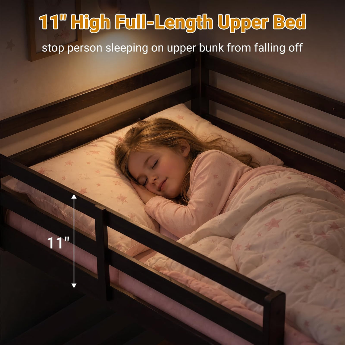 Kiivakii Full Over Full Bunk Bed with Thick Posts, Wood Bunkbed, Espresso