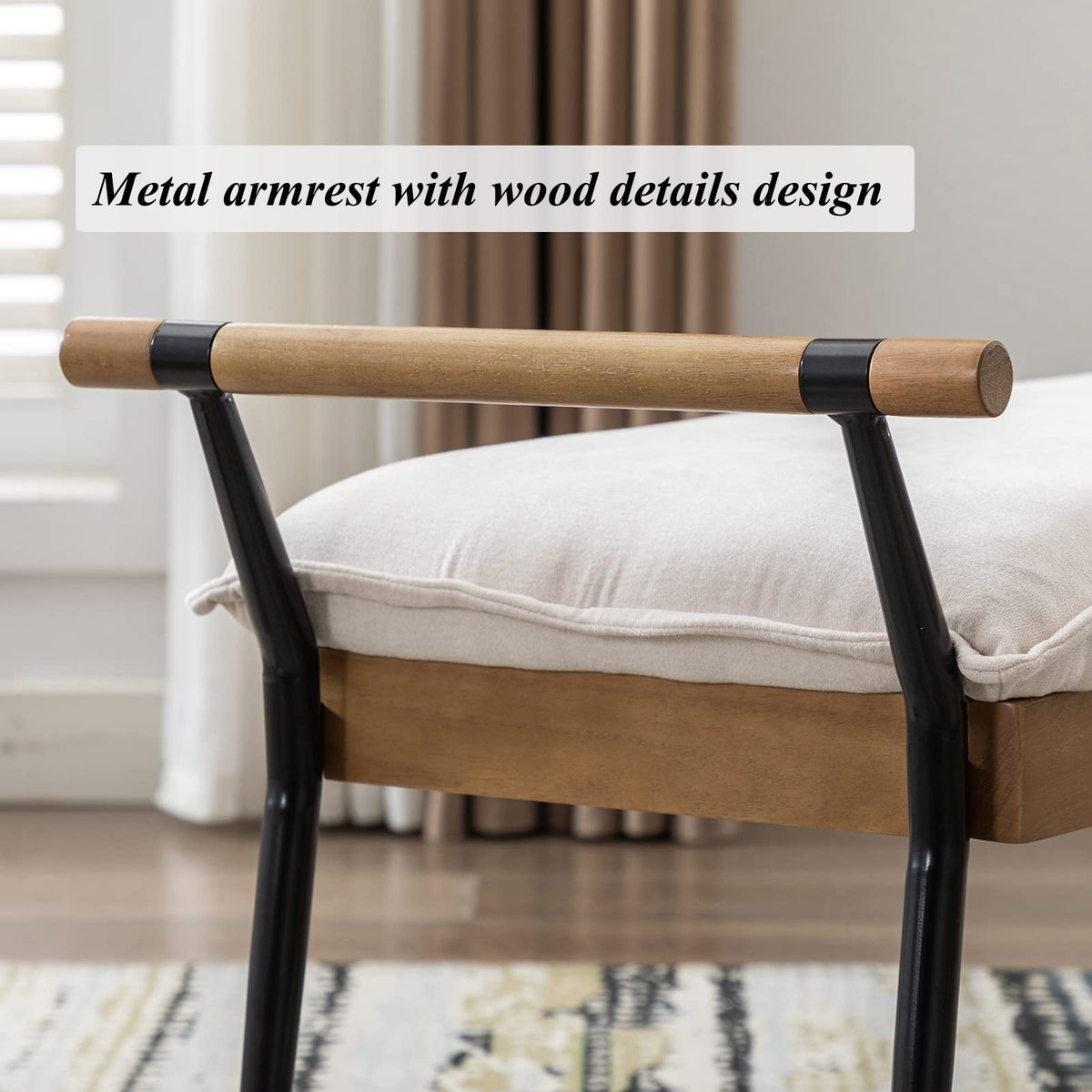White Chenille Bench with Arms