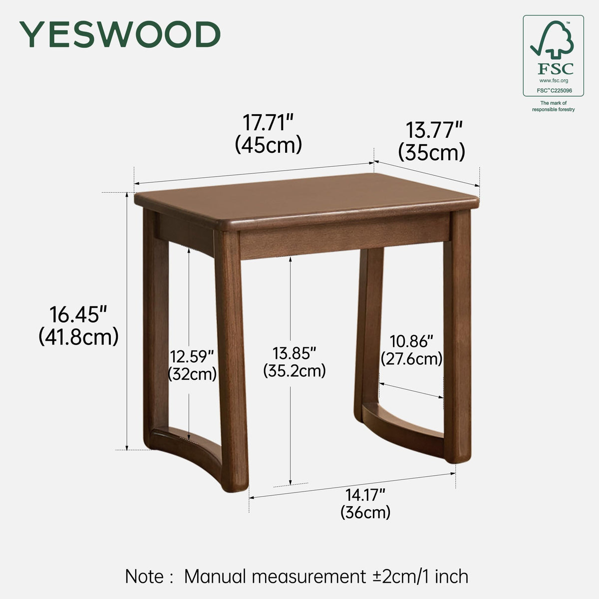 YESWOOD Solid Rubberwood Stool Set of 2, Multipurpose Stool for Dining Room, Japanese Side Table, Nightstand, Foot Rest, End Table for Living Room, Bedroom, Entryway, Walnut