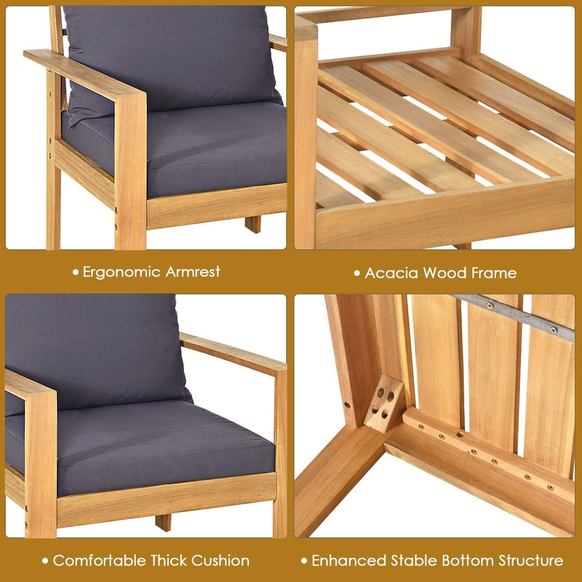 4-Piece Acacia Wood Patio Conversation Set