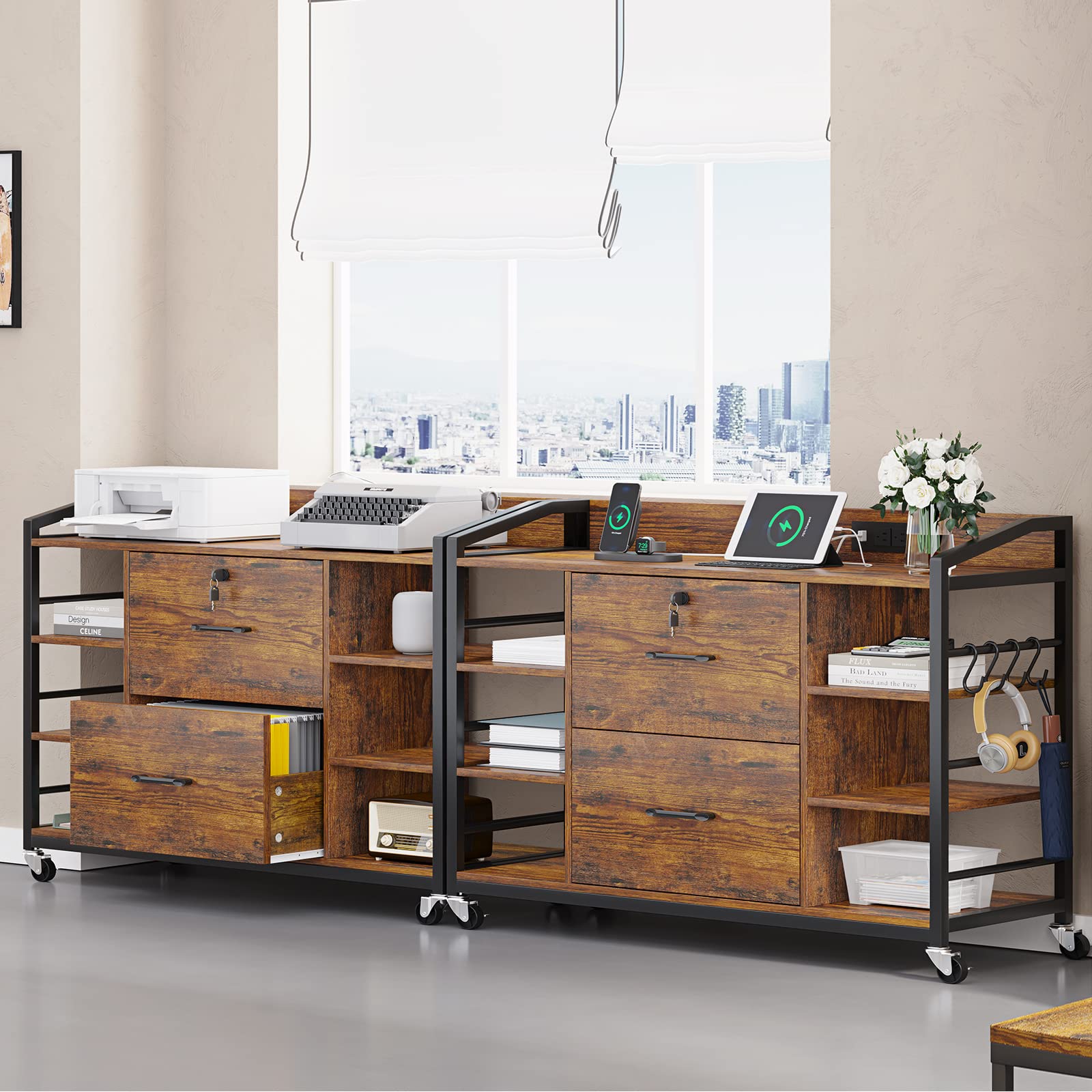 44" Lateral File Cabinet with Lock & Power Strip