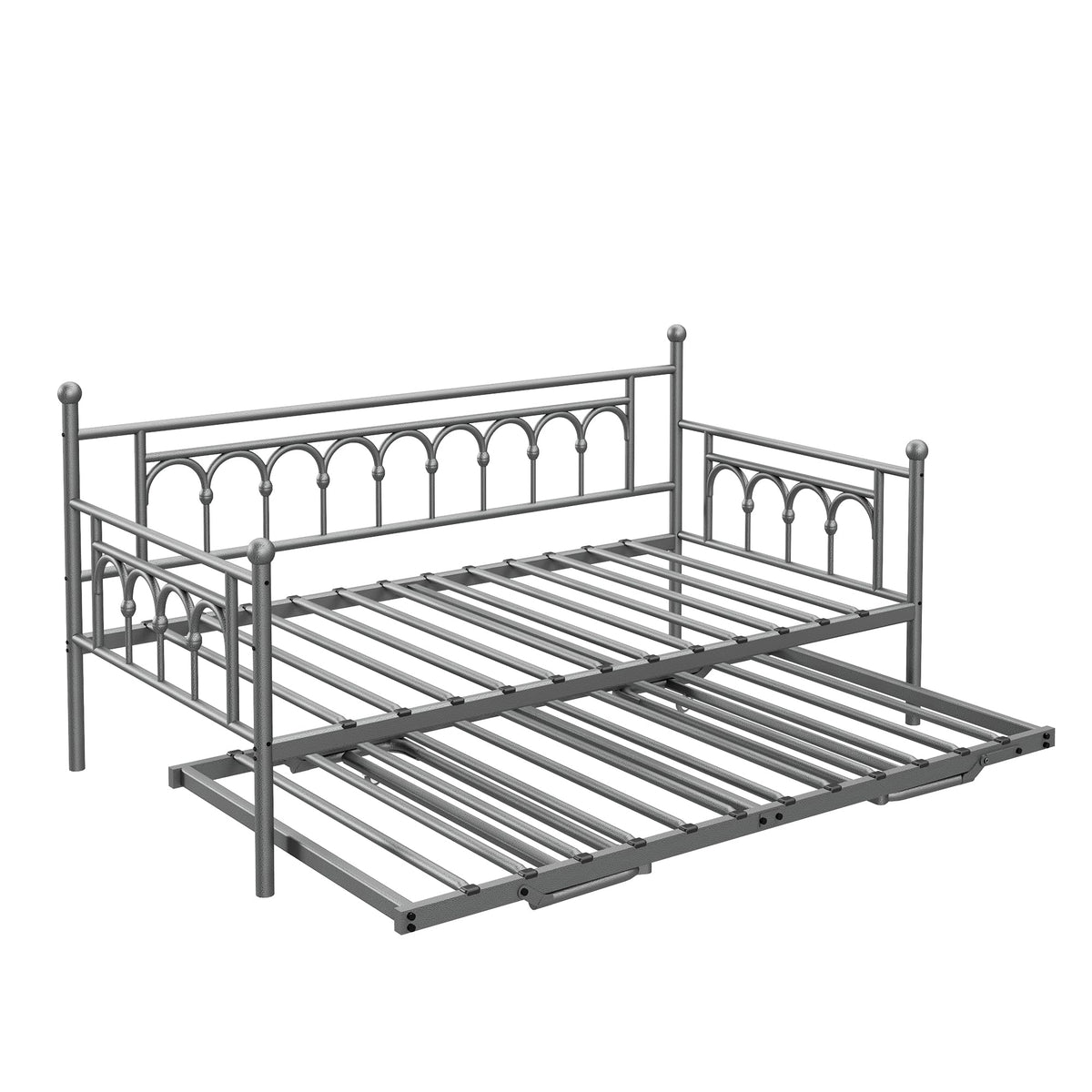 kuurfuurdo Day Bed with Trundle Bed Twin Size Metal Daybed with Pop up Trundle Daybed Farme Space Saving Sofa Bed for Adults Kids Bedroom Guest Room Living Room No Box Spring Needed