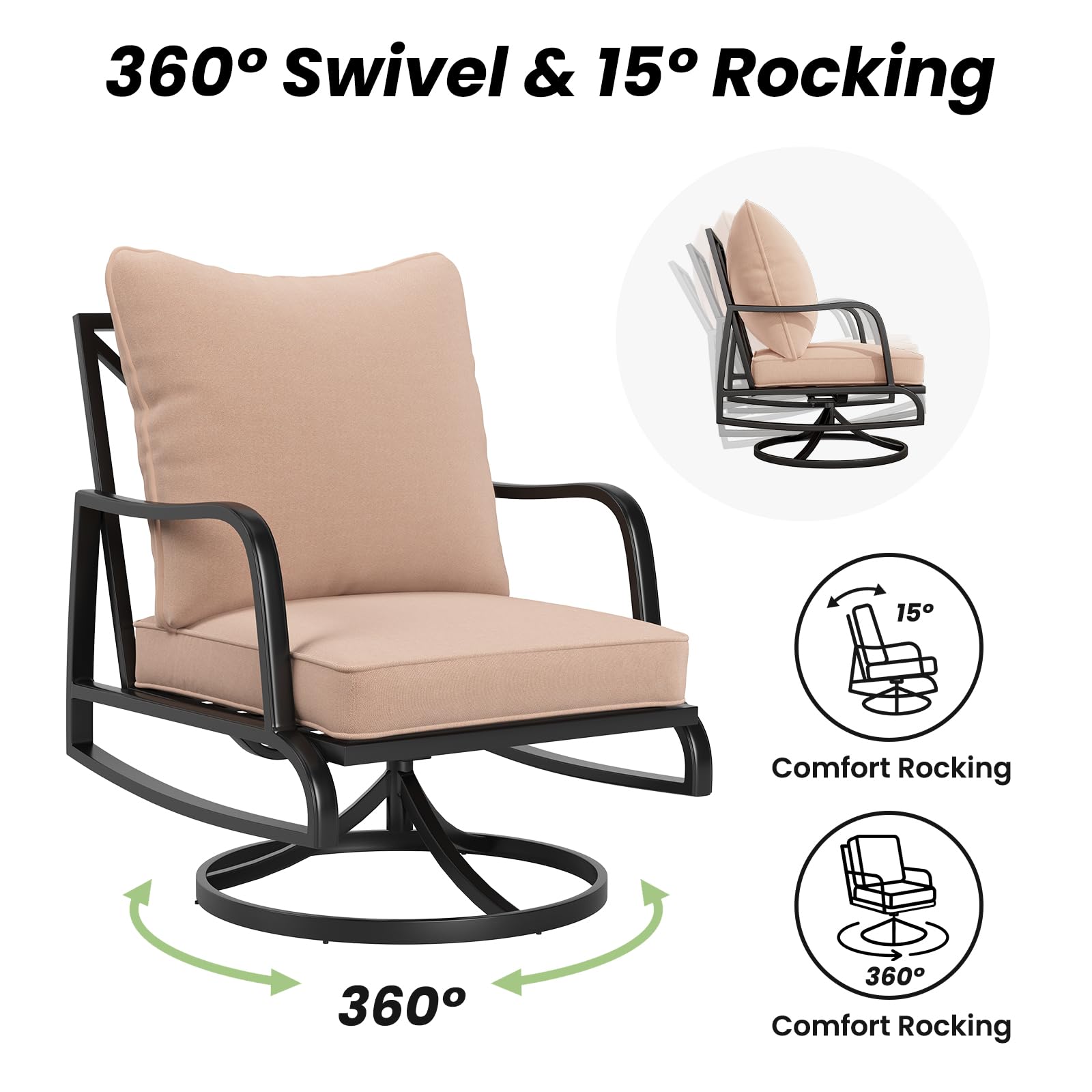 Outdoor Patio Conversation Set with Swivel Chairs & Coffee Table
