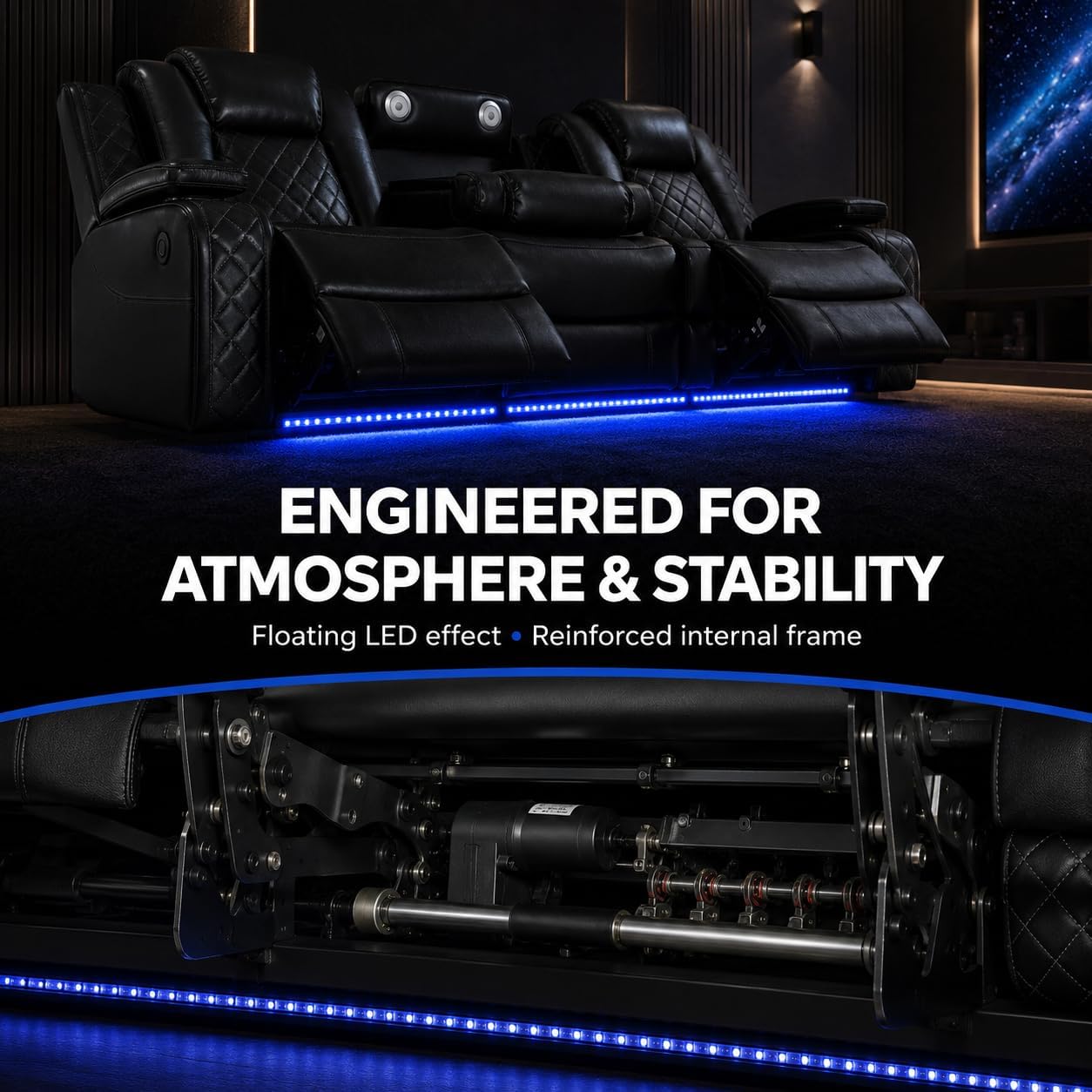 Puduvir Power Reclining Sectional Sofa for Living Room, 3 Pieces Leather Recliner Sofa Set with USB Ports, LED Light, Wireless Charger & Storage Console, Living Room Furniture with Home Theater Seat