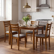 GIANTEX Dining Table Set for 4, Rectangular Kitchen Table Set w/ 4 Upholstered Chairs & Solid Rubber Wood Frame, Space-Saving Farmhouse Dinette Set for Small Space, Dining Room, Breakfast Nook