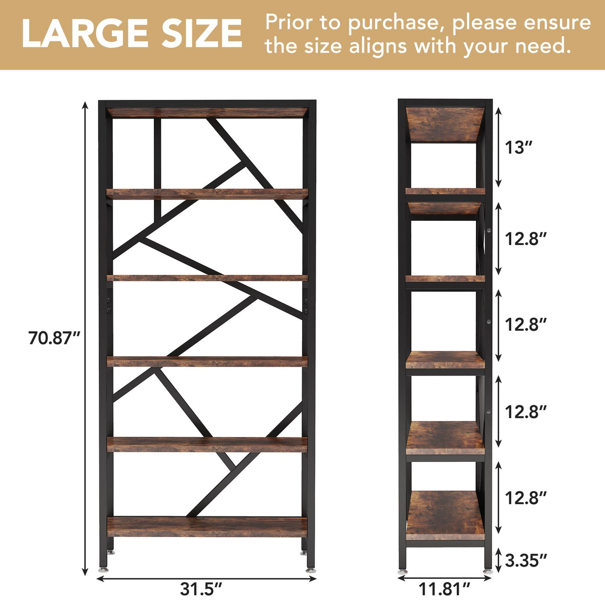 Industrial 6-Tier Bookshelf