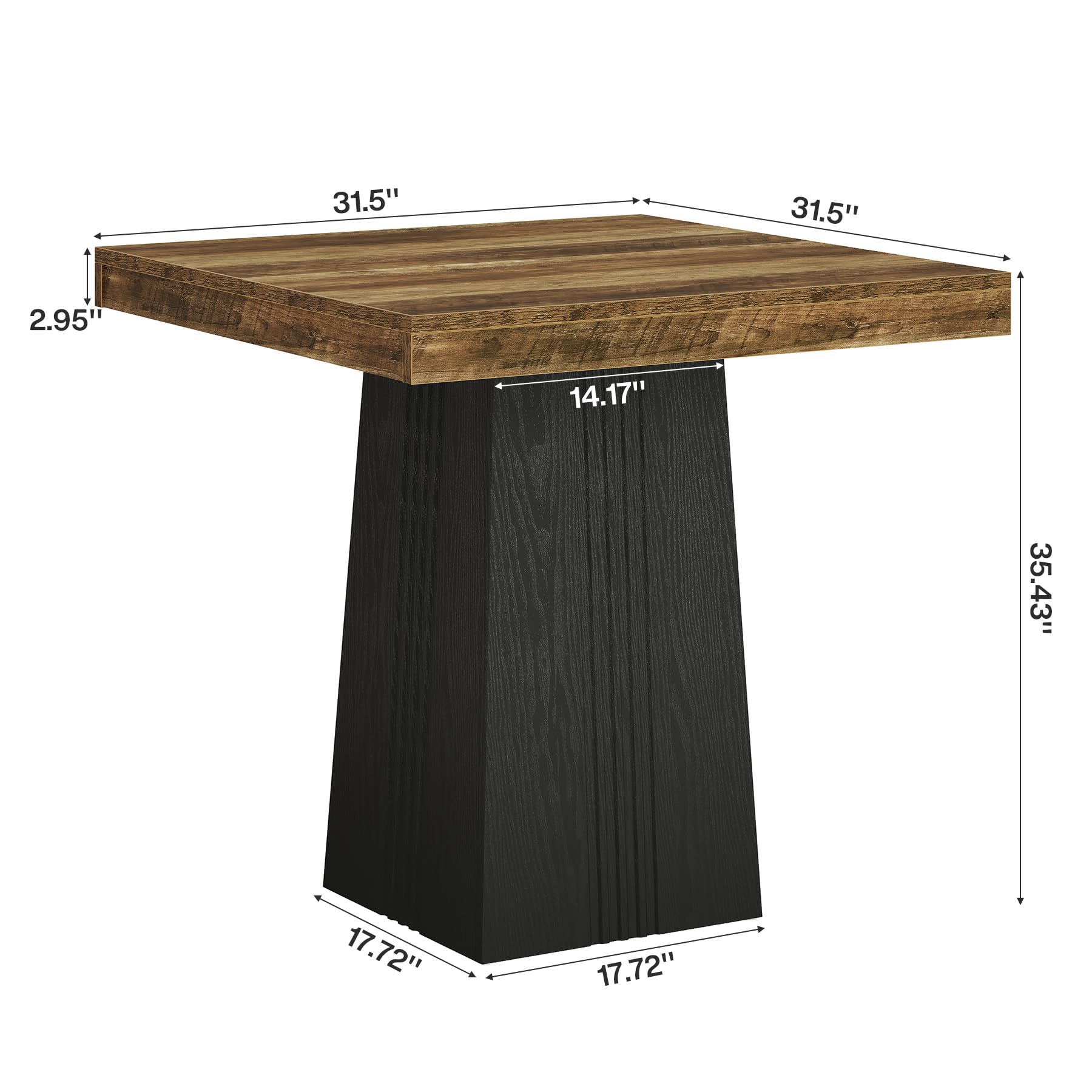Tribesigns Square Bar Table, 35.4" H Bistro Pub Table with Fluted Hollow Base for Living Room Home Bar Cafe, Small Space (Only Table)
