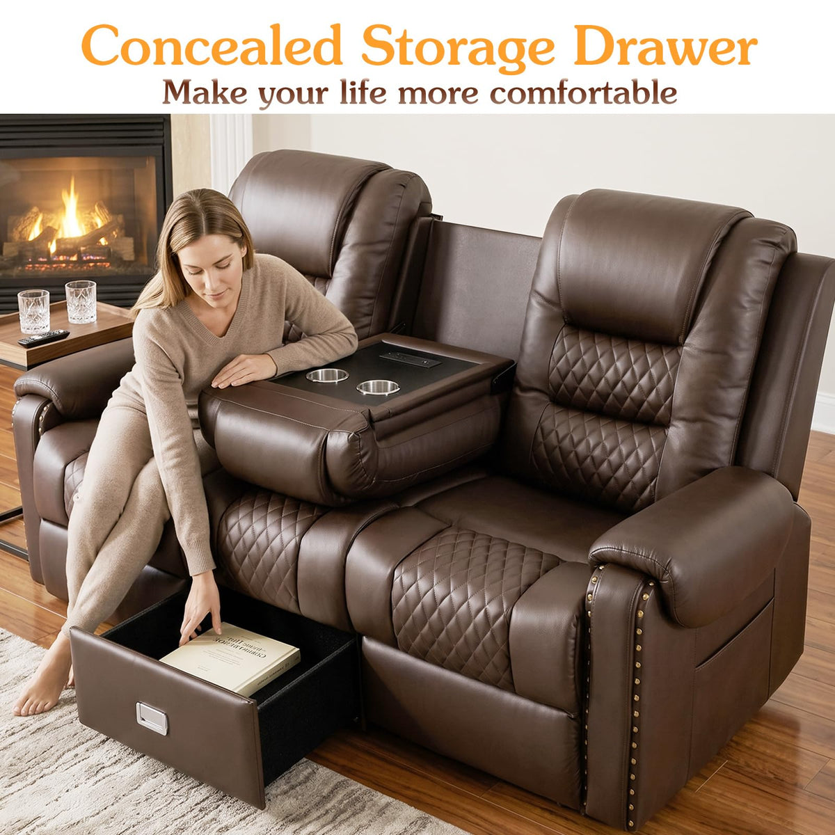3 Seat Power Loveseat Recliner Sofa, Home Theater Seating with Massage Heat