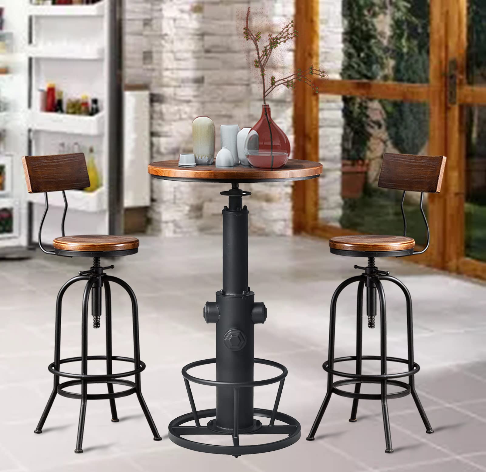 Adjustable Bar Height Table & Stools Set, 3-Piece