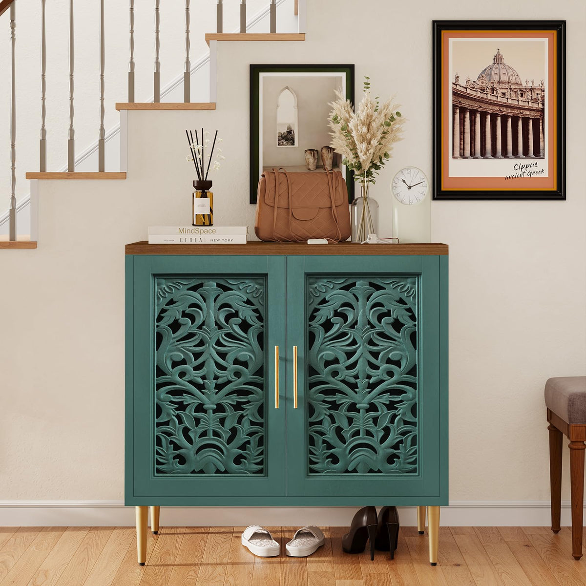 Carved Wood Accent Cabinet