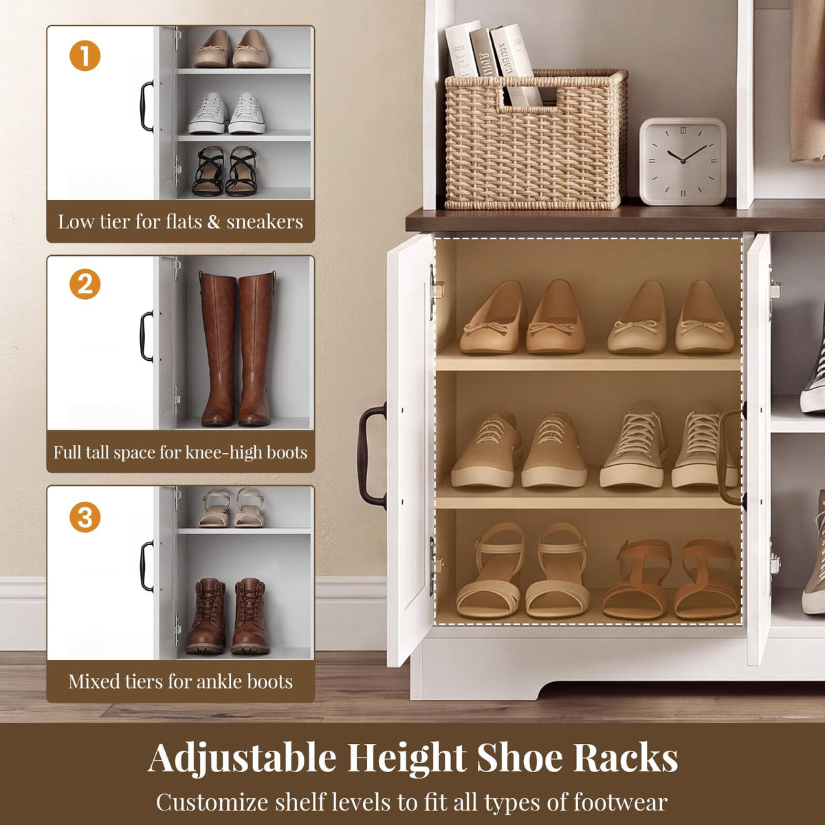 White LED Hall Tree with Shoe Storage