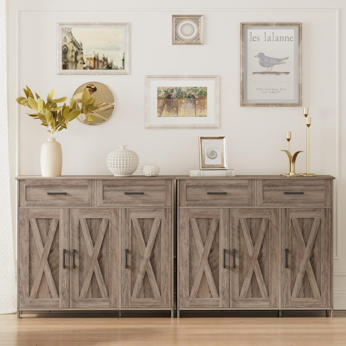 Homhedy Coffee Bar Storage Cabinet with Drawers, Kitchen Buffet Cabinet