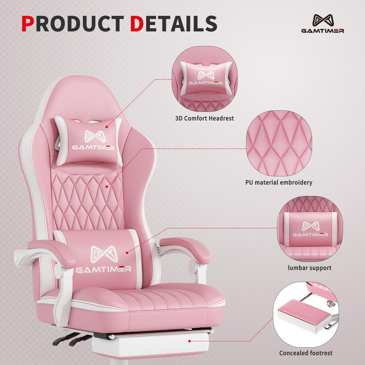Gaming Chair, Computer Office Chair with Pocket Spring Cushion, 400 LBS Weight Capacity, Breathable PU, Headrest & Lumbar Support, for Silla Gamer Adults(Pink)
