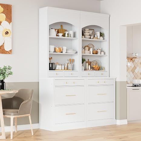83.7" Freestanding Kitchen Pantry with Faux Marble Top