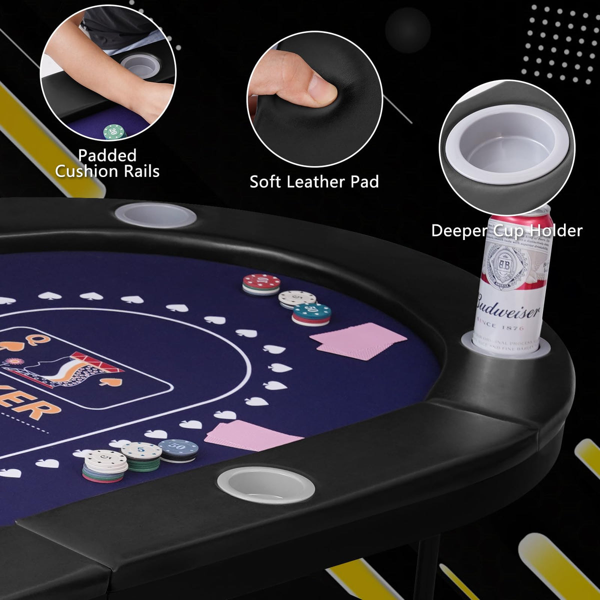 RAYKEEP Foldable Poker Table for 8 Players, 71" Texas Hold'em Casino Table