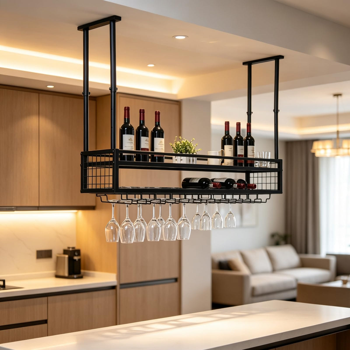 Ceiling Wine Rack Wall Mounted,Hanging Wine Glass Rack Ceiling Wine Shelf