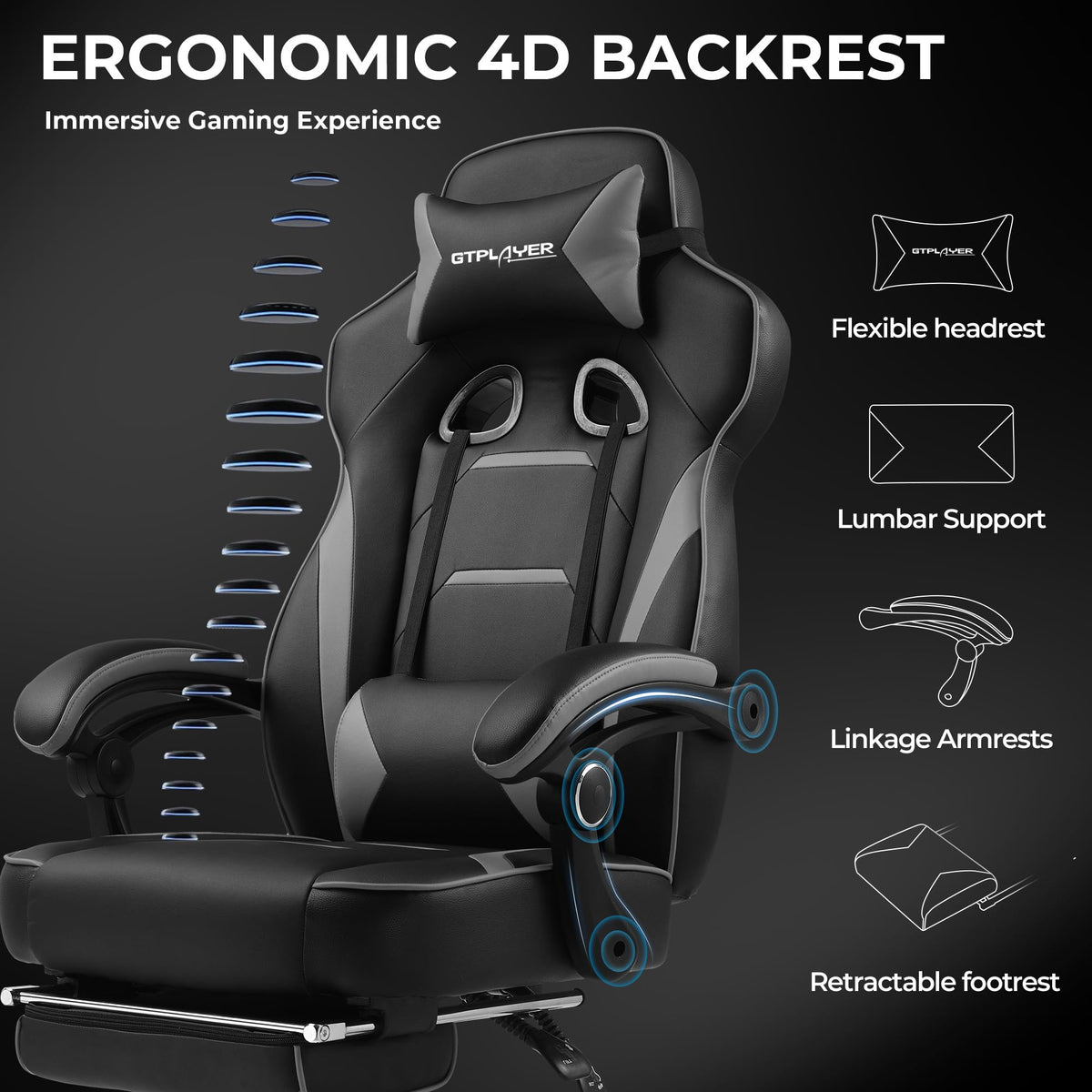 GTPOFFICE Big and Tall Executive Office Chair, Gaming Chair, Gray
